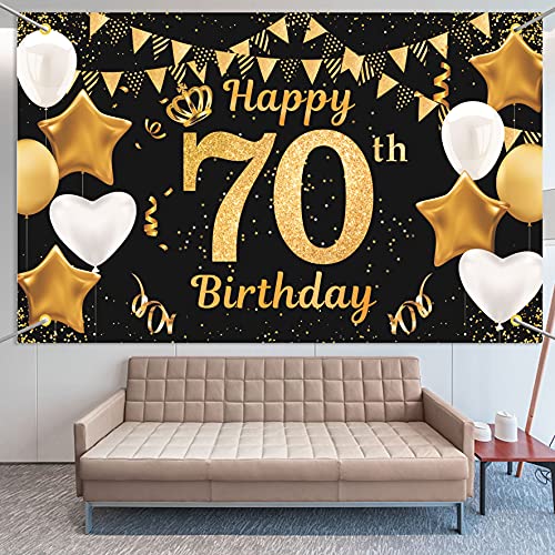 Consigue ahora 70 Años Decoración Fiesta Cumpleaños Oro Negro Pancarta Feliz Regalos Cumpleaños Fondo Feliz Cumpleaños para Fiesta 70º Aniversario en Tela Banner Foto Decoracion Cumpleaños para Hombre Mujer Ofertas 2025 | regaloscumple.com
