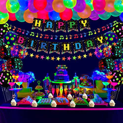 Consigue ahora 68 Regalos Pcs suministros para fiestas que brillan en la oscuridad pancarta cumpleaños luz negra UV decoración reactiva para tartas remolino globos fluorescentes neón decoraciones para fiestas neón Ofertas 2024 | regaloscumple.com