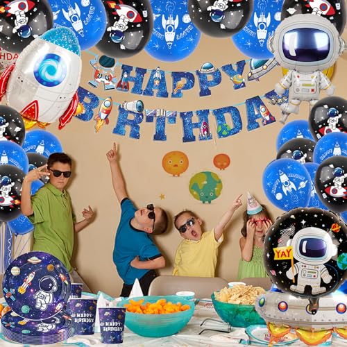 Comprar en Amazon Juego de decoración de cumpleaños espacial 79 unidades vajilla de