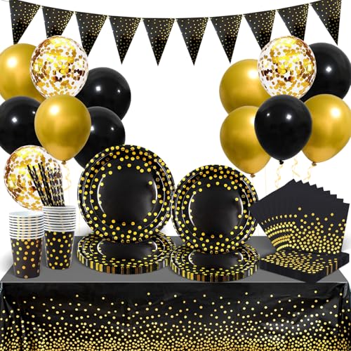 Comprar Platos Vajilla para Fiestas Cumpleaños 25 Invitados Vajilla con Globos Platos y Vasos Papel Navidad Servilletas Paja para Fiestas Boda Aniversarios Halloween Navidad 140 piezas Negro y Oro Top Precio 2023 | regaloscumple.com