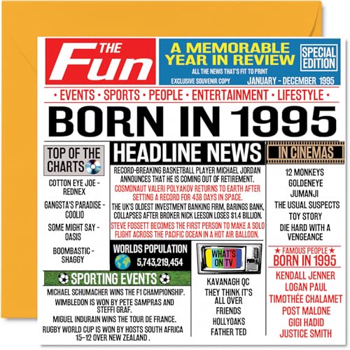 Oferta Tarjetas número hombres mujeres, nacido 1995, feliz cumpleaños hermana, vintage, Back 1995, mm 145 tarjetas