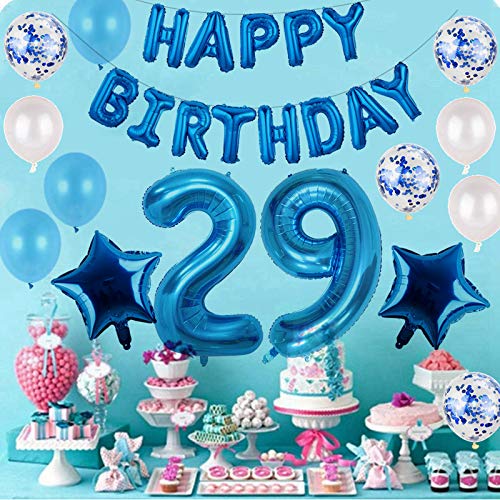 Comprar en Amazon Globo cumpleaños diseño azul, 29 decoración hombre, set cumpleaños, cumpleaños hombres, 29 juego