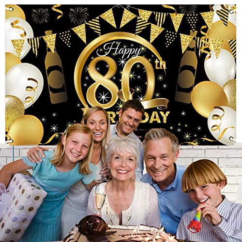 Ofertas de última hora 80 Años Decoración   Fiesta   Cumpleaños80 Años Fondo   Cumpleaños   Oro Negro 80 Años Banner   Fondo   Feliz Cumpleaños Póster   Tela Cartel Extra Grande