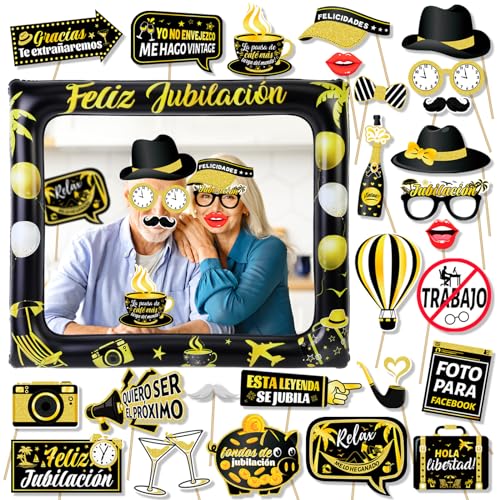 Consigue ahora HOWAF Photocall Feliz Jubilación Español 28Pcs Accesorios Photocall Jubilación Foto Props Fotomaton + Marco Fotos Hinchable para Decoración Regalos Fiesta Jubilacion Oro Negro Regalos Jubilacion Top Precio 2024 | regaloscumple.com