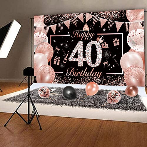 Ofertas en regaloscumple.com DJLLA 40 Años Decoración Mujer Rosa Oro Negro, Extra Grande Tela Pancarta Feliz Cumpleaños, Póster, Globos y Photocall Fondo para