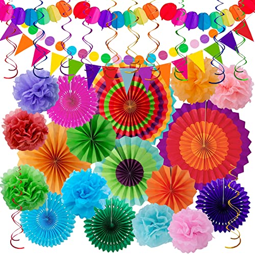 Consigue ahora Huryfox Festoni Decoraciones para Fiestas Cumpleaños y Carnaval - 33 Piezas Adorno Fiesta Mexicana Party Con Papel Coloreado Abanicos Cumpleaños Colgantes pompones Cintas Tela y Guirnaldas Banderitas Rebajas 2024 | regaloscumple.com