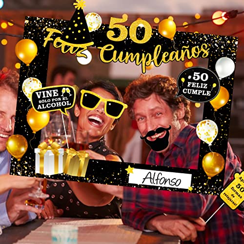 Comprar en Amazon Español 25pcs Foto Props + Marco Fotocol Oro Fiesta Cumpleaños Photocall