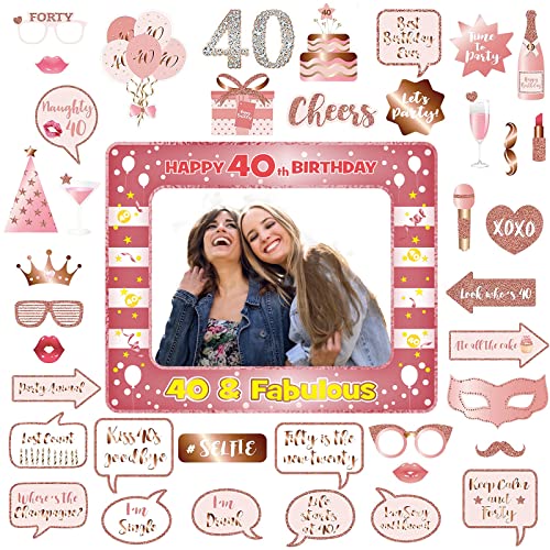 Comprar NeuWee Photocall Promoción Feliz 40 Cumpleaños Español 38pcs Photo Booth Props+ Marco Inflable Fotocol Adornos Accesorios Decoración Fiesta Cumpleaños Oro rosa Photo Booth Kit (40 años) Ofertas 2023 | regaloscumple.com