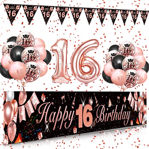 Comprar Decoracion 16 Cumpleaños Cumpleaños SWPEED Rosa Oro Negro Extra Grande Tela 16 Años Feliz Cumpleaños Pancarta Cartel Globos 16 Cumpleaños Fiesta 16 Cumpleaños Pancarta Photocall Fondo Fiesta para Chica Top Precio 2024 | regaloscumple.com