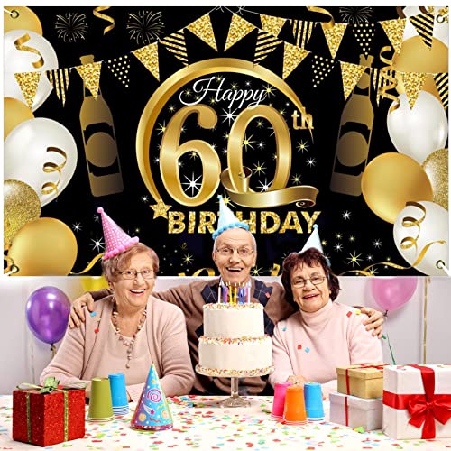 Comprar en Amazon 60 Decoración Cumpleaños,60 Fondo Oro Años Fondo Cumpleaños,Póster Cartel Grande