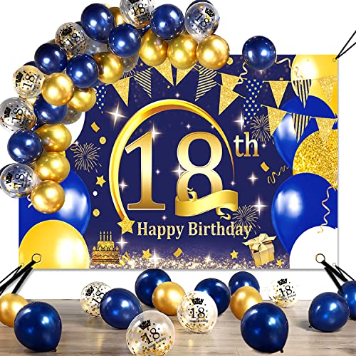 Consigue ahora Decoracion 18 Cumpleaños SWPEED Azul Oro Extra Grande Tela 18 Años Feliz Cumpleaños Pancarta Cartel Globos Catálogo 18 Cumpleaños 18 cumpleaños Pancarta Photocall Fondo Fiesta para Chico Chica Rebajas 2024 | regaloscumple.com