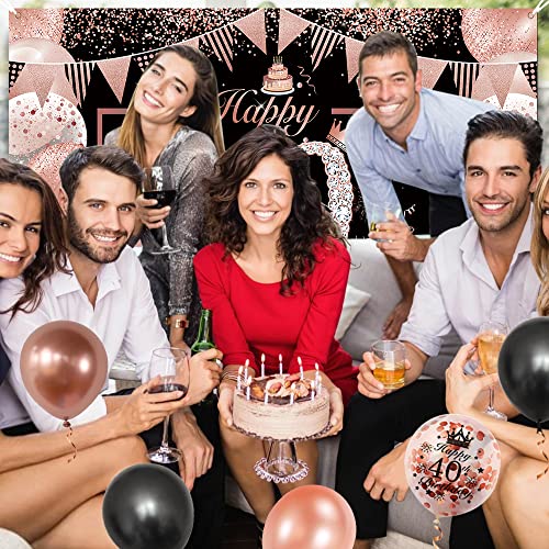 Dónde comprar en España DJLLA 40 Años Decoración Mujer Rosa Oro Negro, Extra Grande Tela Pancarta Feliz Cumpleaños, Póster, Globos y Photocall Fondo para