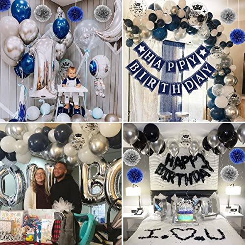 Comprar en Amazon Decoraciones de Cumpleaños Globos Niño Hombres, Feliz Decoración Fiesta Plata Azul Marino Confeti Látex para Infantil Adultos Hombres Niños