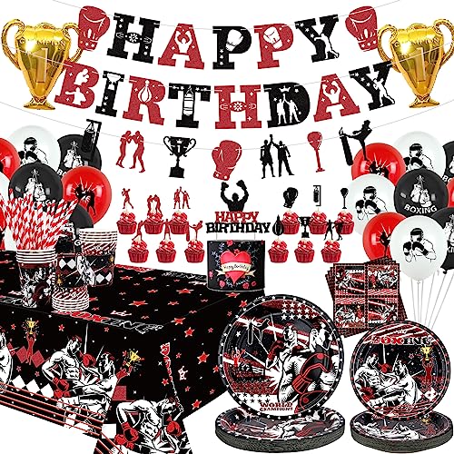 Consigue Regalos ahora Decoraciones fiesta cumpleaños boxeo suministros fiesta deportiva lucha boxeo: pancarta feliz cumpleaños platos suministros fiesta lucha libre sirve a 20 invitados Rebajas 2025 | regaloscumple.com