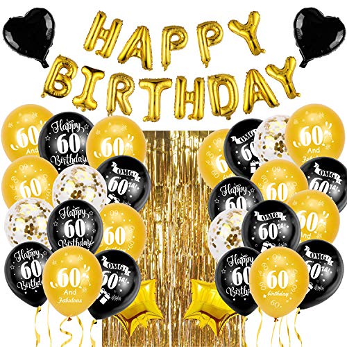 Dónde comprar en España Piezas 60 años cumpleaños Globos Latex, Negro y Oro Globos Confeti