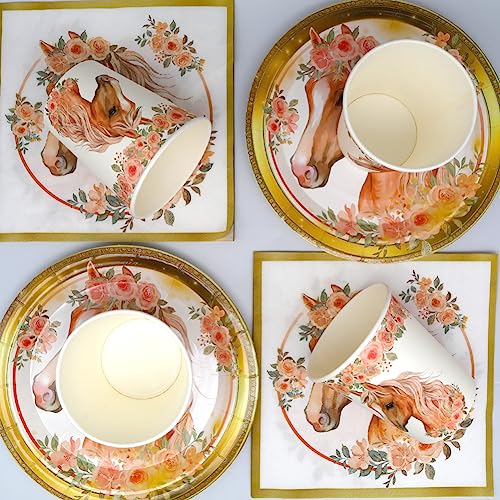 Oferta Flash Doyomtoy Vajilla para Fiesta de Caballo,74 Piezas Decoraciones Cumpleaño Globos Caballo Platos Tazas Servilletas Baby Shower Boda Cumpleaños
