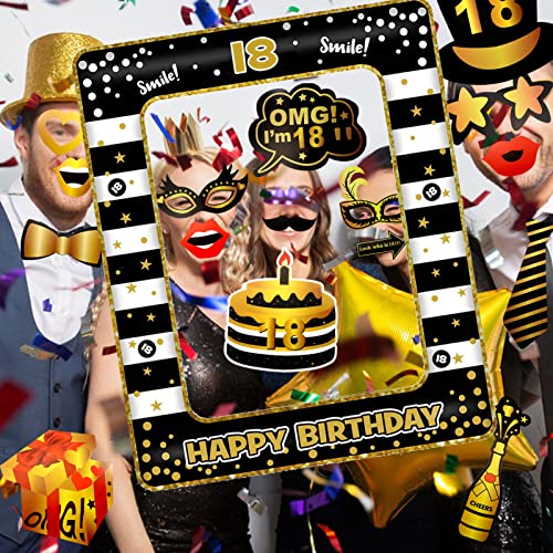 Comprar ahora TOAOB 31 Unidades Fotocol 18 Años Photo Booth Props Cumpleaños con Selfie Marco Inflable Negro y Oro Divertidos Accesorios Decoración para Photocall Fiestas