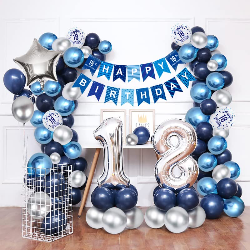 Ofertas de última hora Decoracion 18 Años Cumpleaños  Globos 18 Cumpleaños Chico  Decoraciones Fiesta Azul Plata 18er Globos Cumpleaños con Pancarta Feliz para Chico Chica Dfiesta   Cumpleaño 18 Años Decoracione