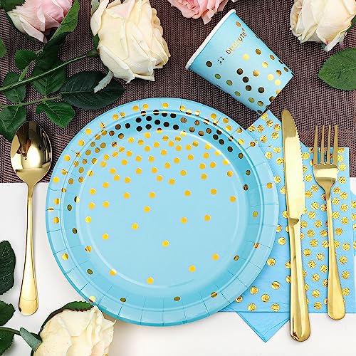 Ofertas de última hora Duocute Fiesta Azul Piezas Papel Incluye Servilletas, Mantel, Baby Cumpleaños Aniversario, (24