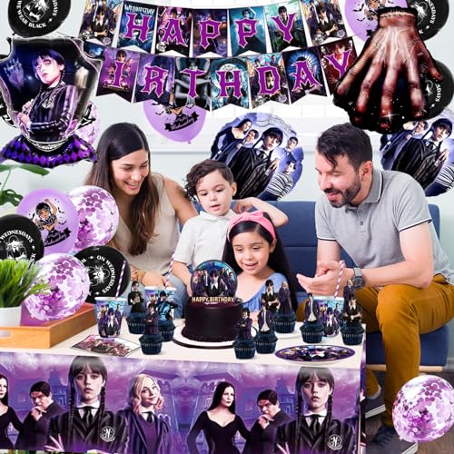 Mejores precios 99 Piezas Wednesday Decoracion Cumpleaños  Wednesday Cumpleaños Globos  Wednesday Vajilla cumpleaños   niños  Wednesday Decoración Cumpleaños  Vajilla Includ Globos Mantel Platos Tazas Servilletas