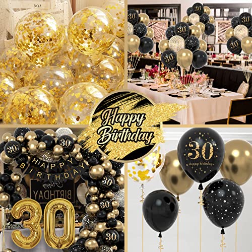 Dónde comprar en España 30 Años Decoracion Cumpleaños  Globos 30 Cumpleaños Hombres  Decoraciones Fiesta Oro Negro 30er Globos cumpleaños con Pancarta Feliz para Hombres y Mujeres Dfiesta   cumpleaño 30 Años Decoracione