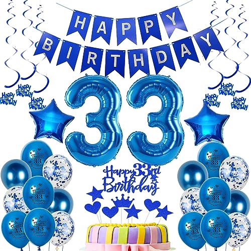 Oferta 33 Decoracion azules 33 Hombre, Fiesta 33 Globos con Feliz cumpleaño Años 33 Cumpleaños