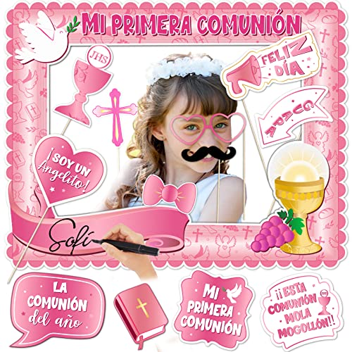 Consigue ahora 13Pcs Cumpleaños Photocall Comunión Niña Rosa 1 * Marco Fotos + 12 * Accesorios Fotocall Fotocol Comunion Niña Original Divertido en Español Cartulina Mi Primera Comunión Decoración (Rosado) Rebajas 2024 | regaloscumple.com