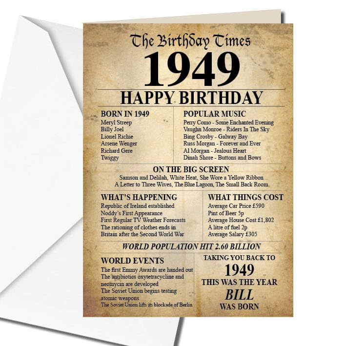 Comprar 1949 Facts 75th Birthday - Tarjeta Ideas para regalar felicitación cumpleaños personalizable Top Precio 2024 | regaloscumple.com