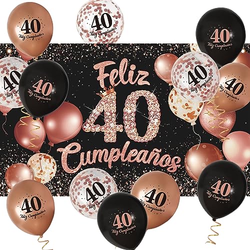 Comprar Decoración 40 Cumpleaños Mujer Oro Rosa Pancarta Grande Feliz 40 Cumpleaños Español + 12pcs Globos Photocall 40 Cumpleaños BlackFriday Fiesta Cartel Ofertas 2024 | regaloscumple.com
