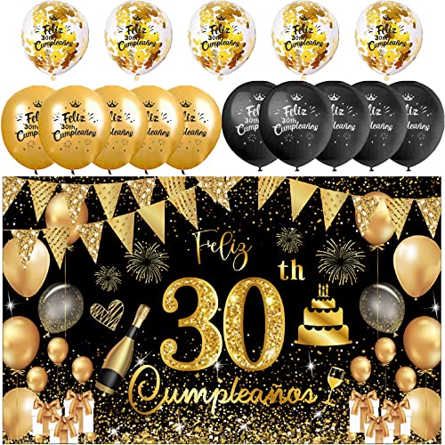 Consigue ahora (1+15) Decoración para Cumpleaños 30 Escrita en Español 1 Pancarta Feliz Cumpleños 30 Decoración 30 Años Negro Oro Happy Bithday Fondo Cartel con15 BlackFriday Globos para Cumpleaños Adornos Kit para Cumpleaños Ofertas 2024 | regaloscumple.com