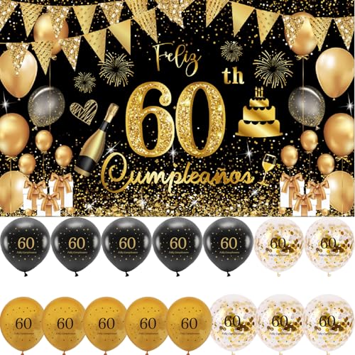 Comprar (1+15) Decoración para Cumpleaños 60 Escrita en Español 1 Pancarta Feliz Cumpleños 60 Decoración 60 Años Negro Navidad Oro Happy Bithday Fondo Cartel con15 Globos para Cumpleaños Adornos Kit para Cumpleaños … Rebajas 2023 | regaloscumple.com