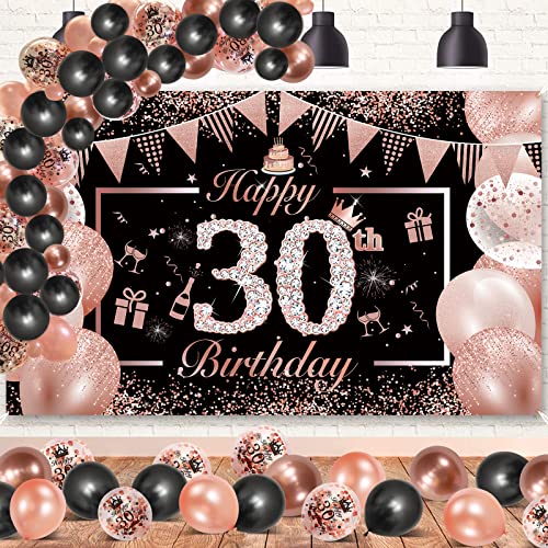 Consigue ahora 30 Años Decoracion Cumpleaños Mujer Rosa Oro Negro DJLLA Extra Grande Tela 30 Pancarta Feliz Cumpleaños Póster 30 años Globos Cumpleaños 30 Cumpleaños Photocall Fondo Regalos para Mujer Cumpleaños Top Precio 2025 | regaloscumple.com