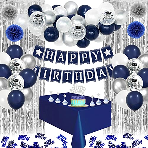 Comprar Decoraciones Cumpleaños Globos Cumpleaños Niño Hombres Feliz Decoración Fiesta Cumpleaños Plata Azul Marino Globos Confeti Látex para Infantil Adultos Hombres Niños Top BlackFriday Precio 2025 | regaloscumple.com