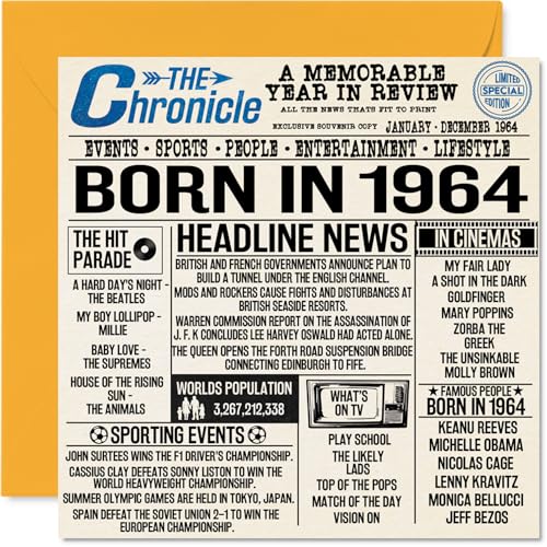 Comprar Tarjetas cumpleaños 59 para hombres y mujeres periódico nacido en 1964 tarjeta Cumpleaños feliz cumpleaños 59 para mamá papá tío tía vintage retro Back In 1964 145 mm x 145 mm cincuenta y nueve Top Precio 2023 | regaloscumple.com