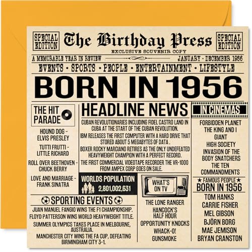 Consigue ahora Tarjetas cumpleaños número 69 BlackFriday para hombres y mujeres – Born In 1956 Newspaper – Tarjeta feliz cumpleaños 69 para abuelo abuela abuela abuela abuela vintage retro en 1956 tarjetas Top Precio 2025 | regaloscumple.com