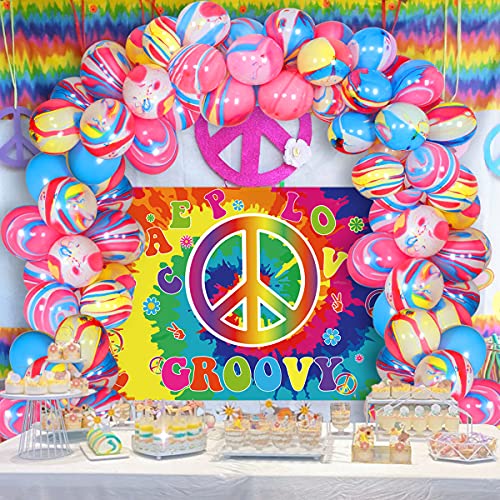 Ofertas Decoración de Fiesta Temática Hippie Los Años 60, Telón Fondo Fotos Groovy Juego Globos Teñido Anudado Para Fiestas Retro 60