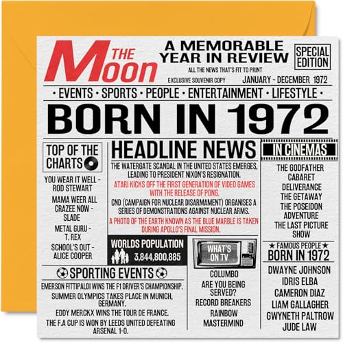 Oferta Tarjetas 52 y periódico en tarjeta cumpleaños mamá, tío, vintage, Back 1972, mm 145 cincuenta dos