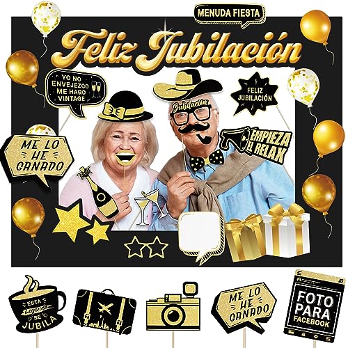 Comprar GEBETTER 21Pcs Photocall Feliz Jubilación Español 1 * Marco Fotos + 20 * Accesorios Decoración Fiesta Oro Negro Regalo Jubilado Fotocall Foto Prop Catálogo Fotomaton Adornos Retirement Rebajas 2024 | regaloscumple.com