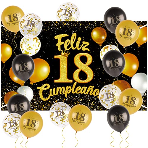 Comprar Decoración 18 Cumpleaños Pancarta Grande Feliz Cumpleaños 18 Cumpleaños Español + 15pcs Globos Photocall 18 Cumpleaños Fiesta Cartel Oro Negro Ofertas 2023 | regaloscumple.com