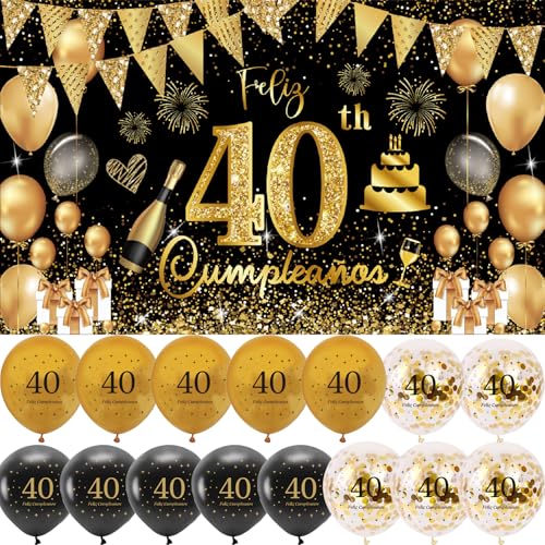 Comprar (1+15) Decoración para Cumpleaños 40 Escrita en Español 1 Pancarta Feliz Cumpleños 40 Decoración 40 Cumpleaños Años Negro Oro Happy Bithday Fondo Cartel con15 Globos para Cumpleaños Adornos Kit para Cumpleaños Rebajas 2025 | regaloscumple.com