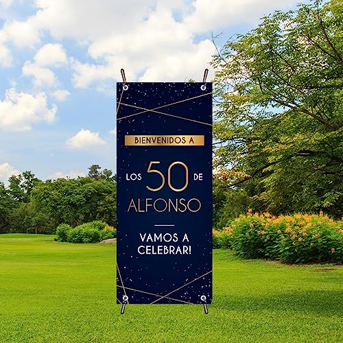 Ofertas de última hora Photocall Cumpleaños Personalizado Diseño Elegante - X Banner 70x180cm con Estructura y Lona Personalizable Nombre Edad Fotocall Decoración para Celebración 50 Años