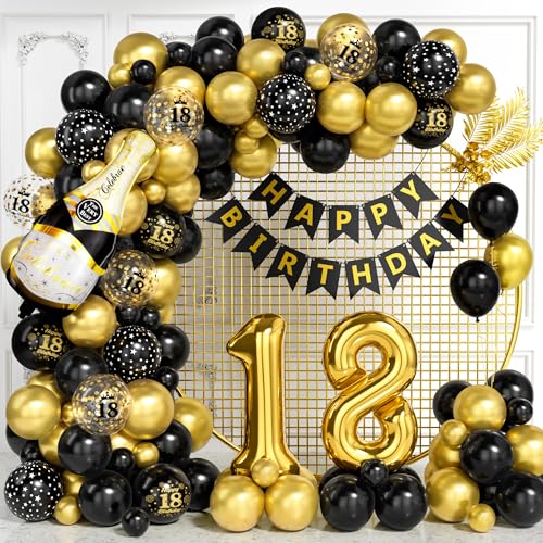 Consigue ahora Decoraciones para 18º Cumpleaños Kit Arco Globos Negros Dorados con Globos Foil Número 18 Globos Imprimidos Banner Feliz Cumpleaños para Niños Niñas Decoraciones Fiesta Negro Dorado BlackFriday para 18 Años Ofertas 2024 | regaloscumple.com