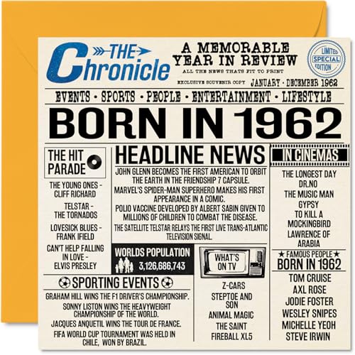 Oferta Tarjetas 62 y periódico en tarjeta 62 abuelo, abuela, abuela, vintage, Back 1962, mm