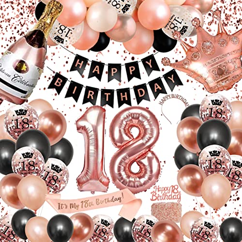 Comprar Globos Cumpleaños 18 Años SWPEED 18 Años Decoracion Cumpleaños Mujer Oro BlackFriday Rosa y Negro Feliz Decoración Fiesta Cumpleaños Pancarta Happy Birthday Globo Confeti Mujeres Adultos 18 Años Rebajas 2024 | regaloscumple.com