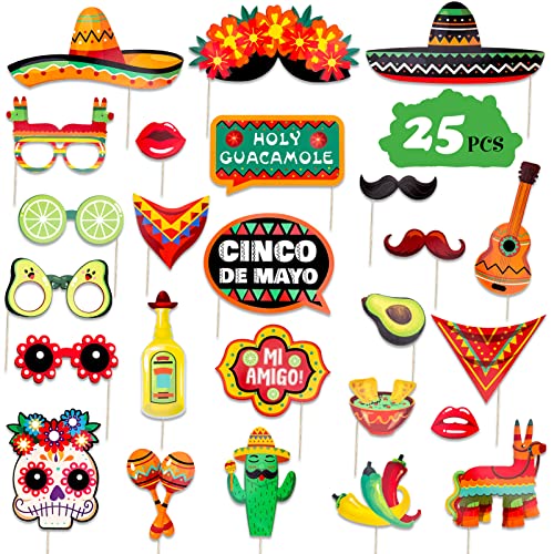 Comprar Qpout 25PCS Mexico Fiesta Regalos Photo Prop Mexican Carnival Party Suministros decoración para May Day Selfie Party Supplies Fiesta Photo Decoration Fiesta temática Mexicana Top Precio 2024 | regaloscumple.com