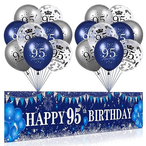Consigue ahora RUMIA Decoraciones azules cumpleaños número 95 para hombres y mujeres telón fondo azul marino Regalos y plateado globos azules 95 cumpleaños para fiesta aniversario 95 cumpleaños Ofertas 2025 | regaloscumple.com