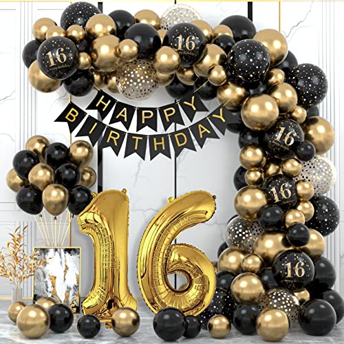 Comprar 16 Años Decoracion Cumpleaños Globos 16 Cumpleaños Niño Decoraciones Fiesta Oro Negro 16er Globos cumpleaños con Pancarta BlackFriday Feliz para niño y niña Dfiesta cumpleaño 16 Años Decoracione Ofertas 2024 | regaloscumple.com
