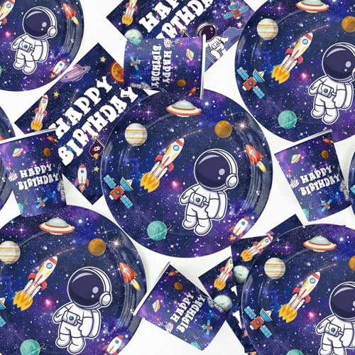 Ofertas Juego de decoración de cumpleaños espacial 79 unidades vajilla de