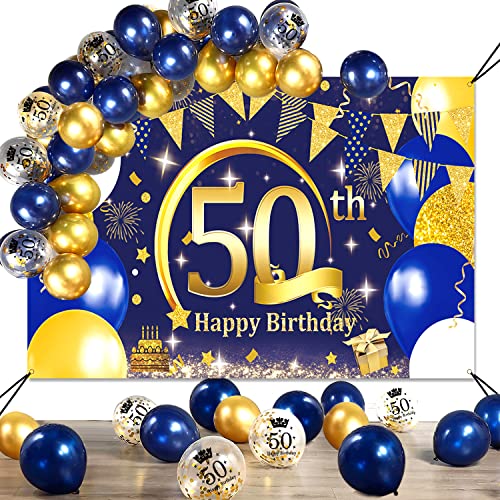 Comprar Decoracion 50 Cumpleaños SWPEED Azul Oro Extra Grande Tela 50 Años Feliz Cumpleaños Pancarta Cartel Globos 50 Cumpleaños 50 cumpleaños Pancarta Photocall Fondo Fiesta Navidad para Hombre Mujer Top Precio 2023 | regaloscumple.com