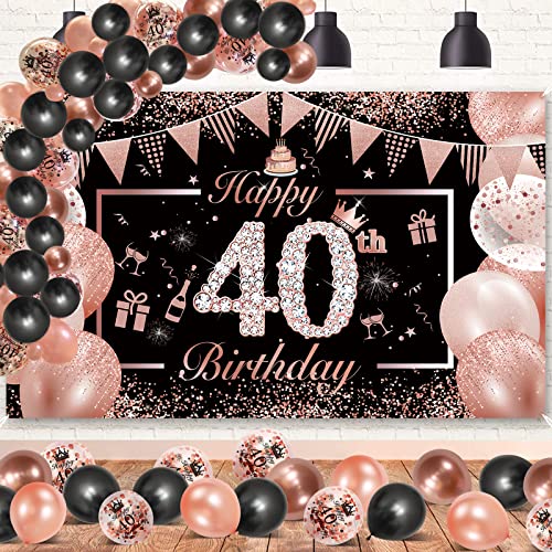 Consigue ahora Ideas para regalar DJLLA 40 Años Decoración Mujer Rosa Oro Negro Extra Grande Tela Pancarta Feliz Cumpleaños Póster Globos y Photocall Fondo para Mujer Top Precio 2025 | regaloscumple.com